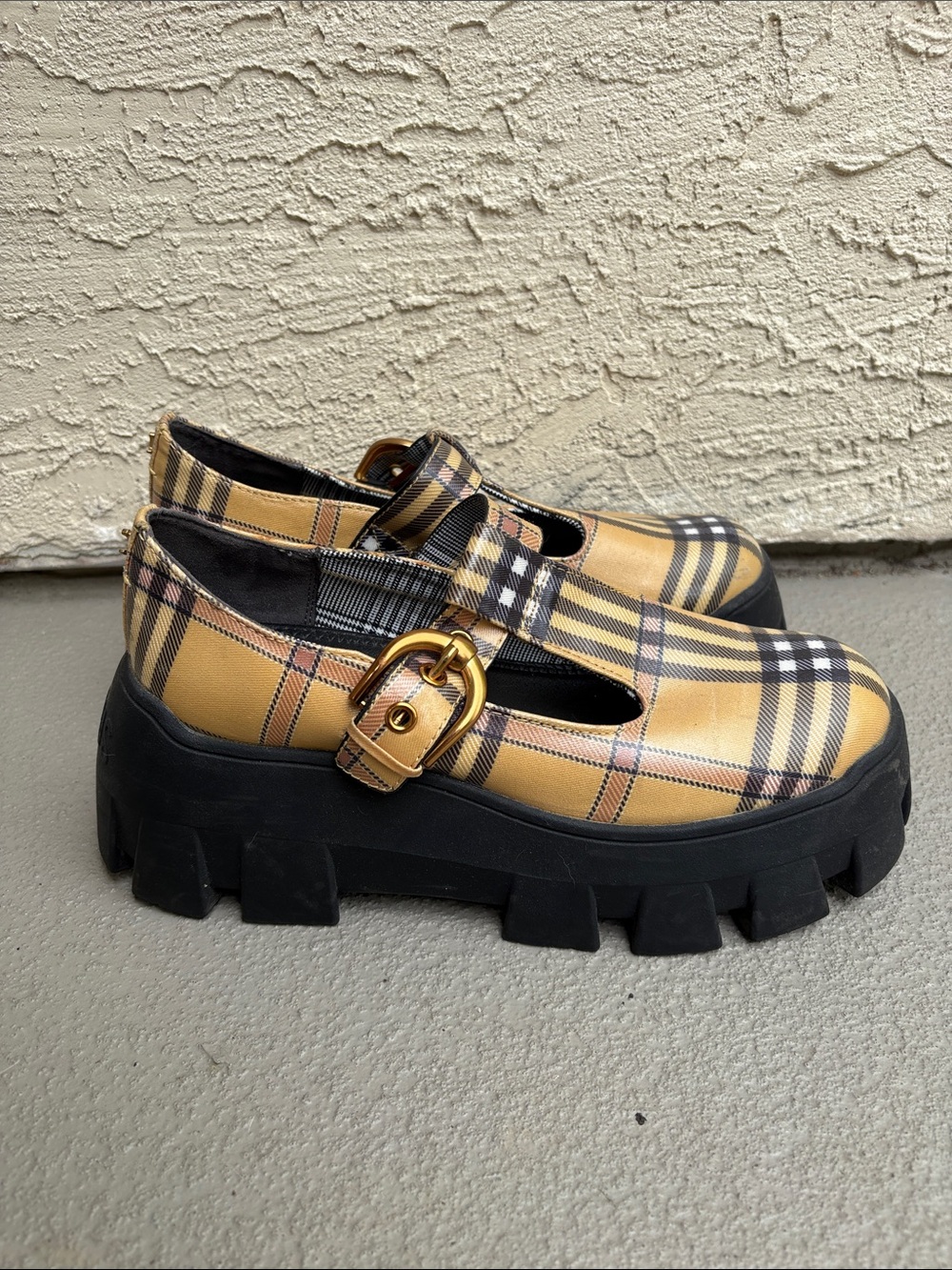 Plaid Mary Jane Chunky Platform Loafers